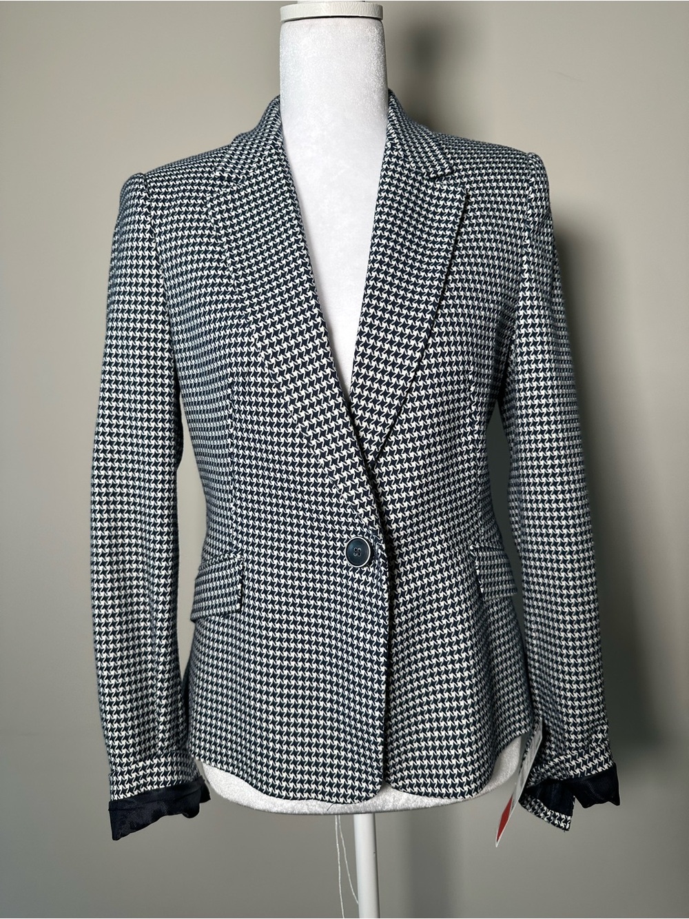 Zara Blue and White Houndstooth Blazer